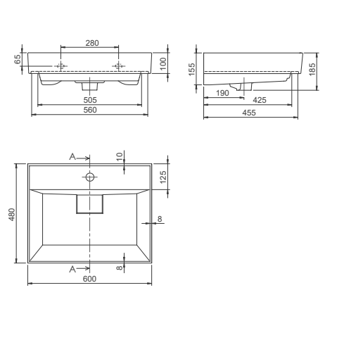 Turkuaz CeraStyle Sharp White umivaonik (lavabo) 60x48x10 konzolni sa rupom za bateriju i prelivom sa keramičkim odvodom 37100U