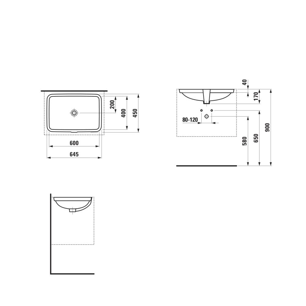 Laufen Pro S White umivaonik (lavabo) 60x40x17 podgradni pravougaoni sa prelivom 8.1196.5.000.109.1