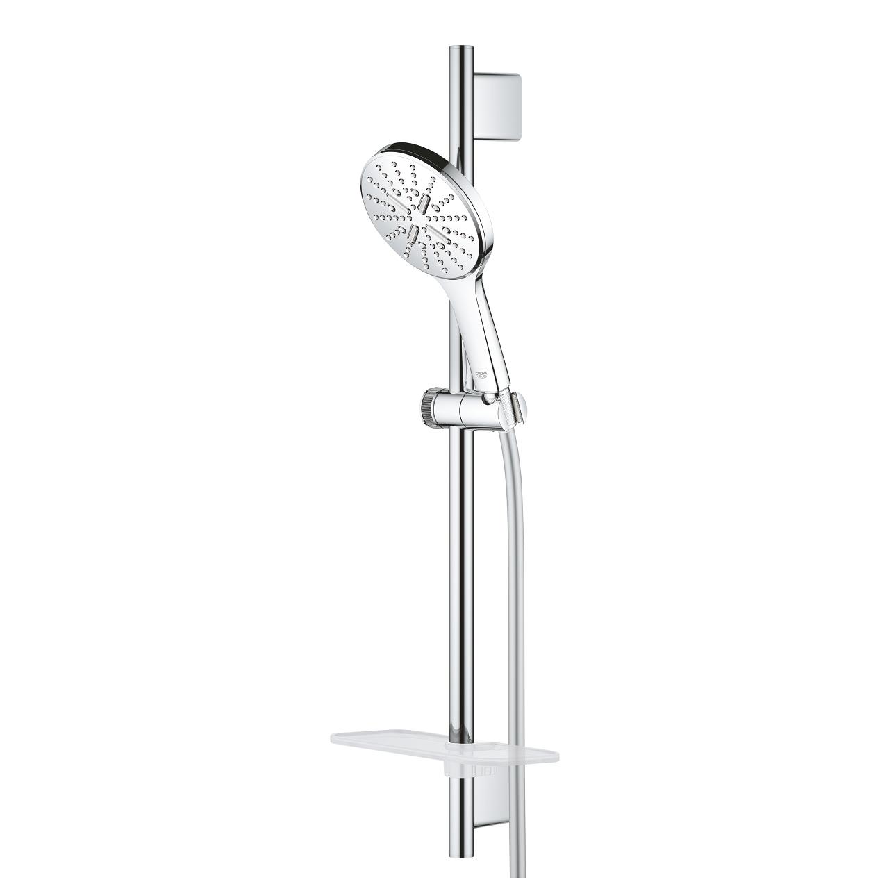 Grohe Rainshower Smartactive 130 Chrome ručni tuš sa 3 mlaza, usponska šipka za tuš, Silverflex 1750 crevo za tuš i Easyreach polica 26575000