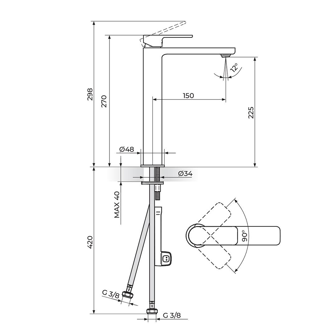Rosan S2 Gold 225 Brushed Gold baterija (slavina) za umivaonik 230109G