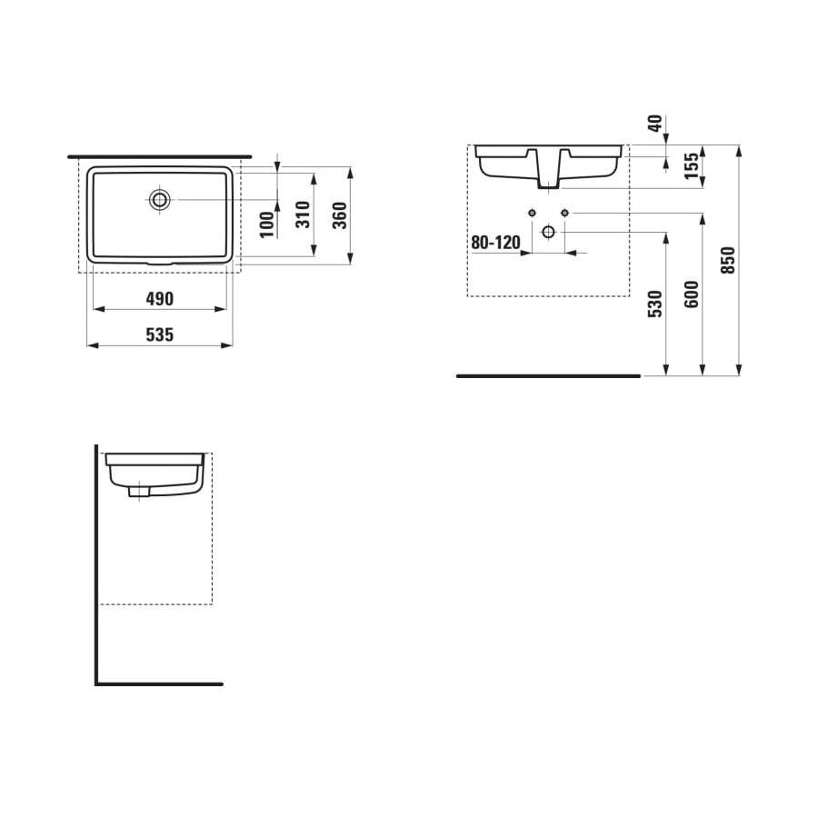 Laufen Living City White umivaonik (lavabo) 49x31x15,5 podgradni sa prelivom 8.1243.1.000.109.1