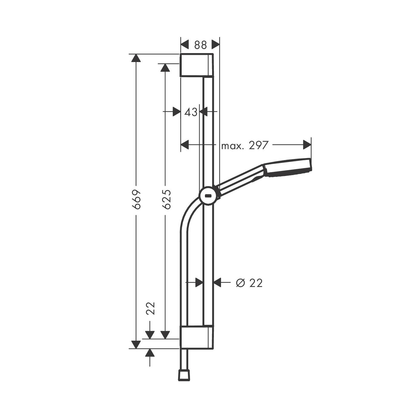 Hansgrohe Pulsify Select S 105 Matt Black tuš set: ručni tuš sa 3 mlaza, Isiflex 1600 crevo za tuš i usponska šipka sa kliznim držačem 24160670