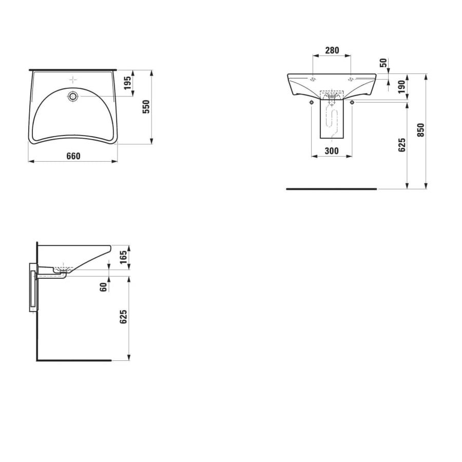 Laufen Rehab White umivaonik (lavabo)  66X55x16,5 za invalide bez preliva 8.1060.3.000.104.1
