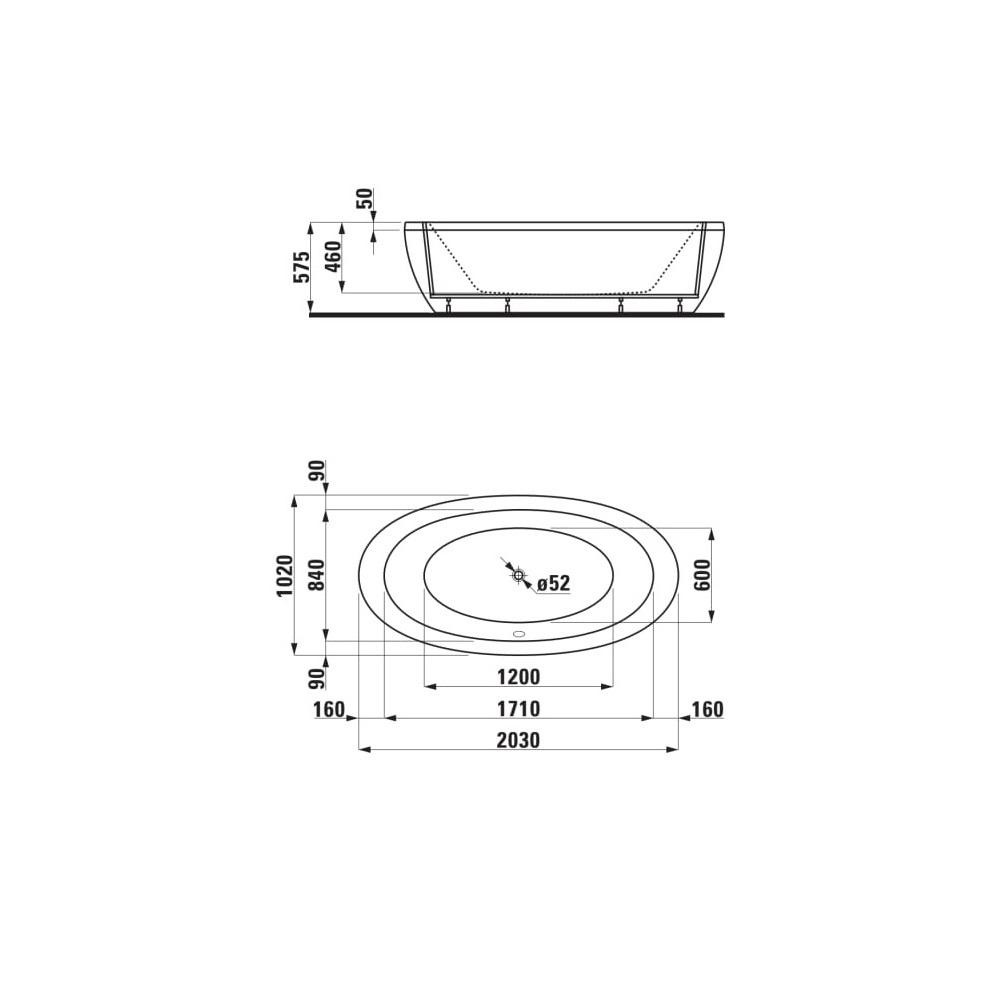 Laufen Il Bagno Alessi White kada 203x102x57,5 samostojeca, ovalna sa centralnim izrezom, sa jednodelnom pločom i aluminijumskim ramom 2.4197.0.000.000.1