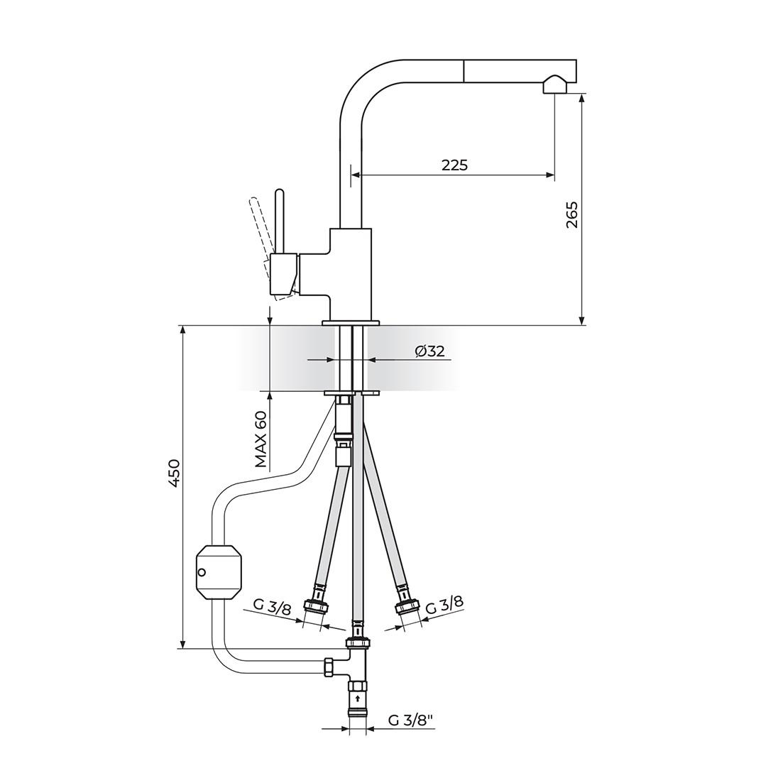 Rosan Dark 265 Matt Black baterija (slavina) za sudoperu sa izvlačnim tušem sa 3 cevi JD38603