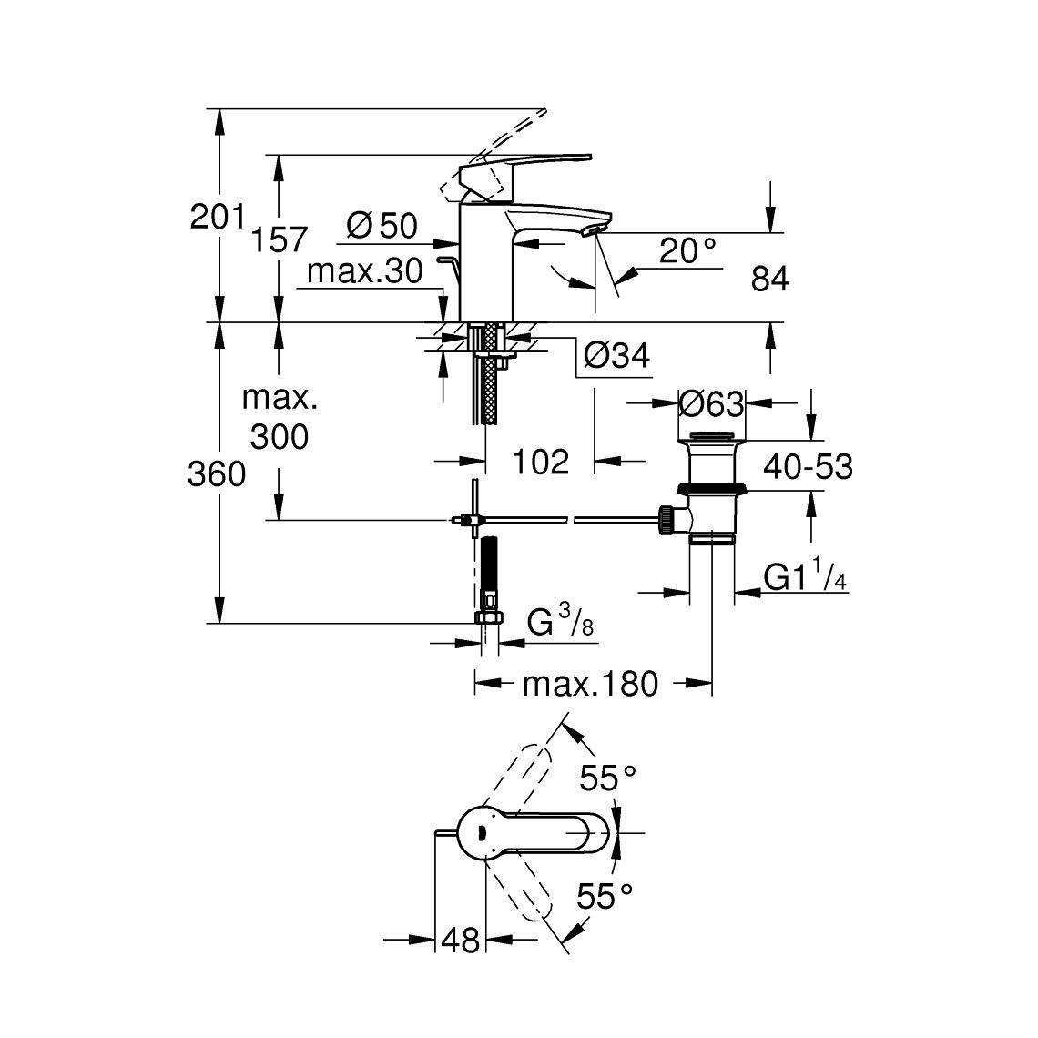 Grohe Eurostyle Cosmopolitan 80 Chrome baterija (slavina) za umivaonik sa odlivnim ventilom sifona pop-up 33552002