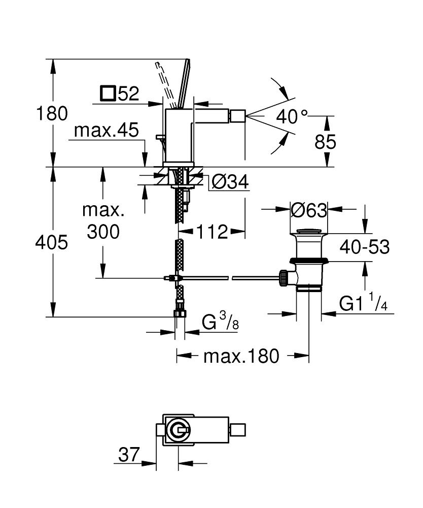 Grohe Eurocube Joy 85 Chrome baterija (slavina) za bide sa odlivnim ventilom sifona pop-up 23664000 