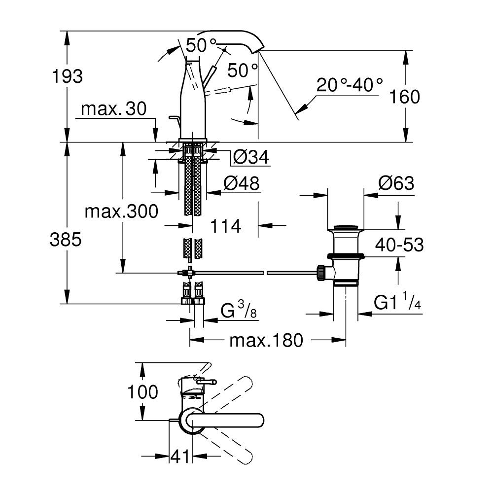 Grohe Essence 160 Hard Graphite jednoručna baterija (slavina) za umivaonik sa odlivnim ventilom sifona pop-up 23462A01