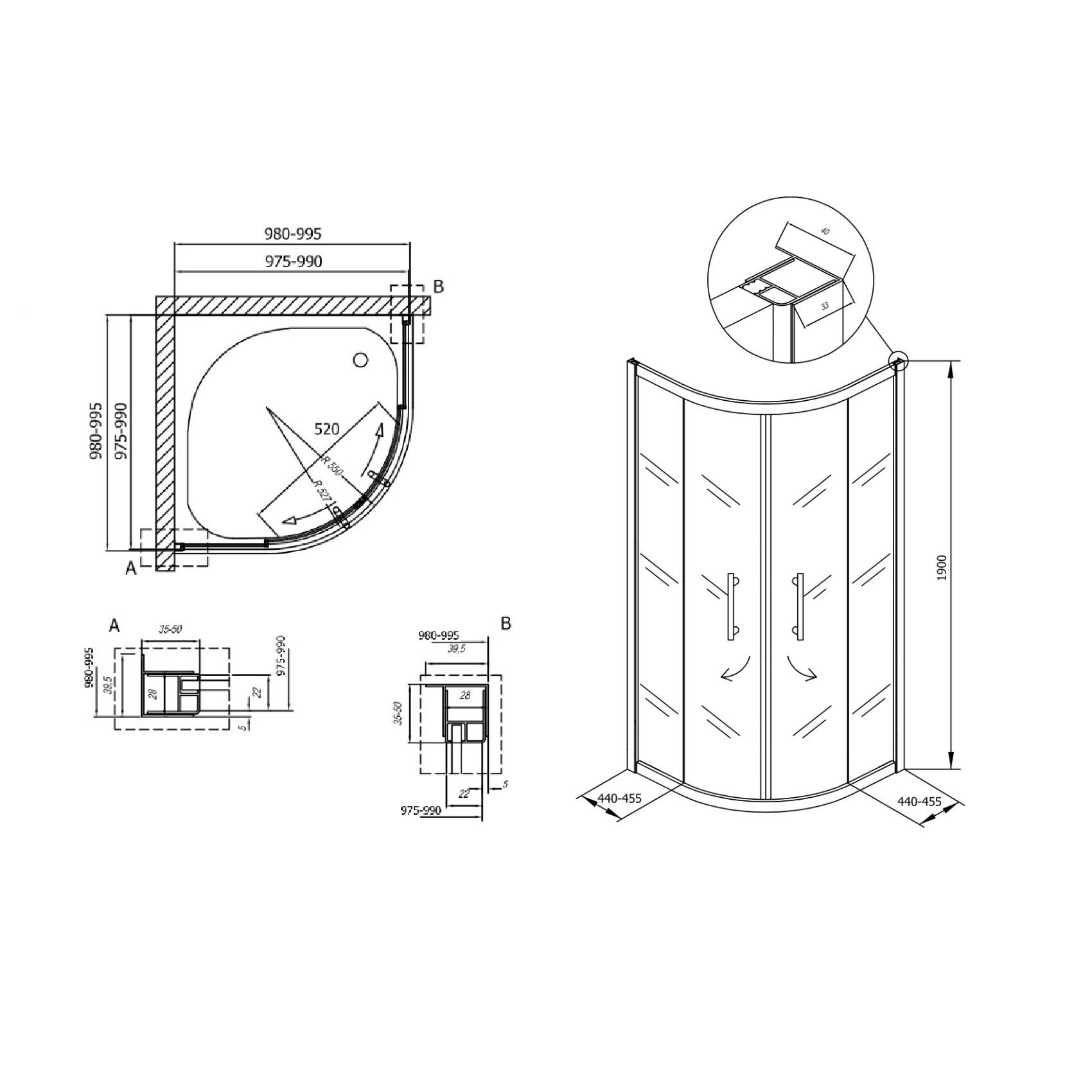 Kolpa San SQ Line 100x100 R550 Chrome tuš kabina polukružna visine 1900mm sa kaljenim Chinchilla staklom debljine 5/6mm 511420