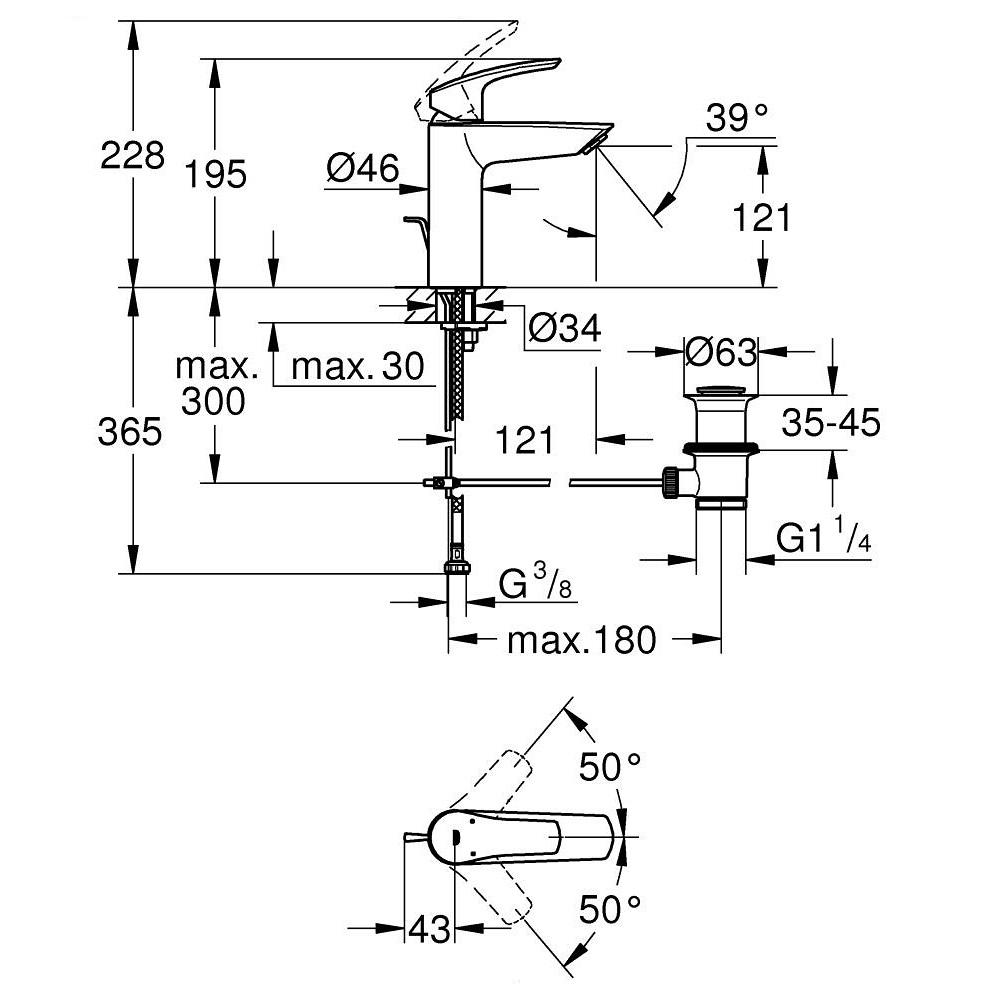 Grohe Eurosmart Black Matt baterija (slavina) za umivaonik i odlivnim ventilom sifona pop-up 121mm  233222433