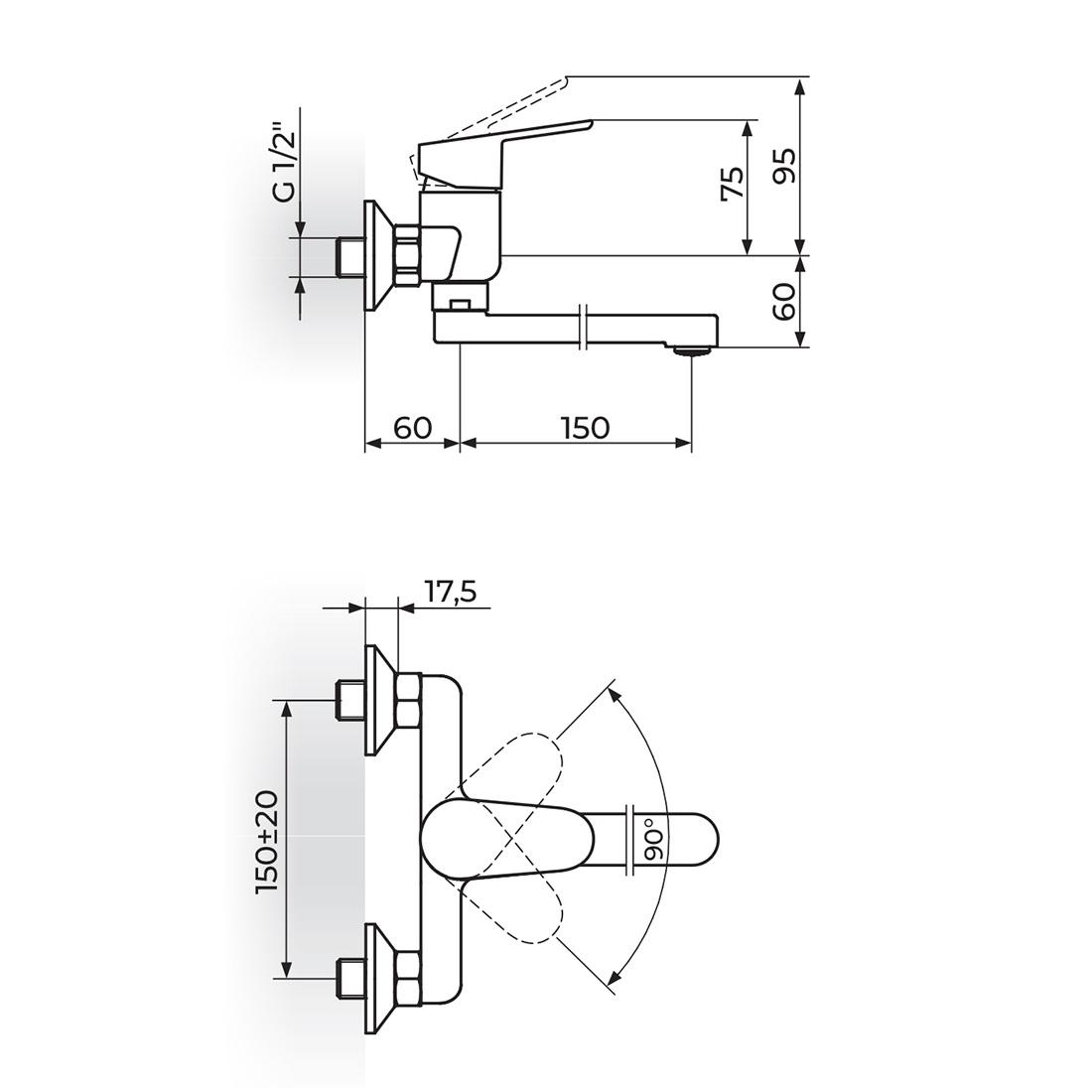 Rosan Smart 150 Chrome baterija (slavina) za umivaonik/sudoperu zidna JA321001