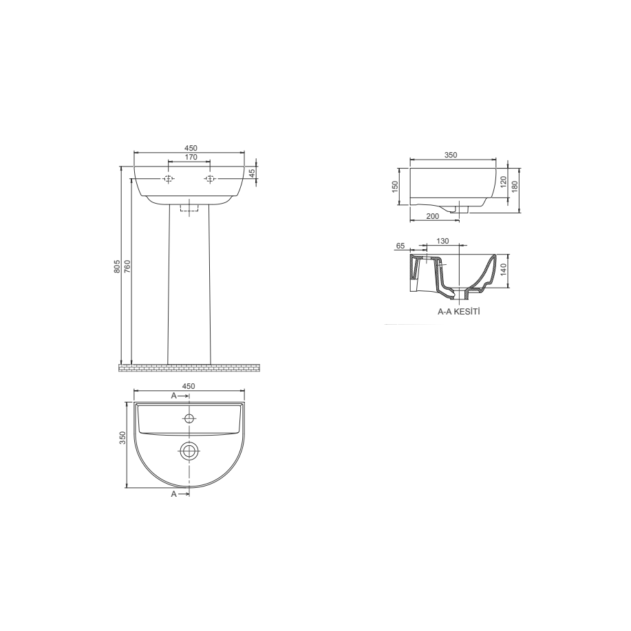 Turkuaz CeraStyle Bella White umivaonik (lavabo) 45x35x12 konzolni sa rupom za bateriju i prelivom 3100U
