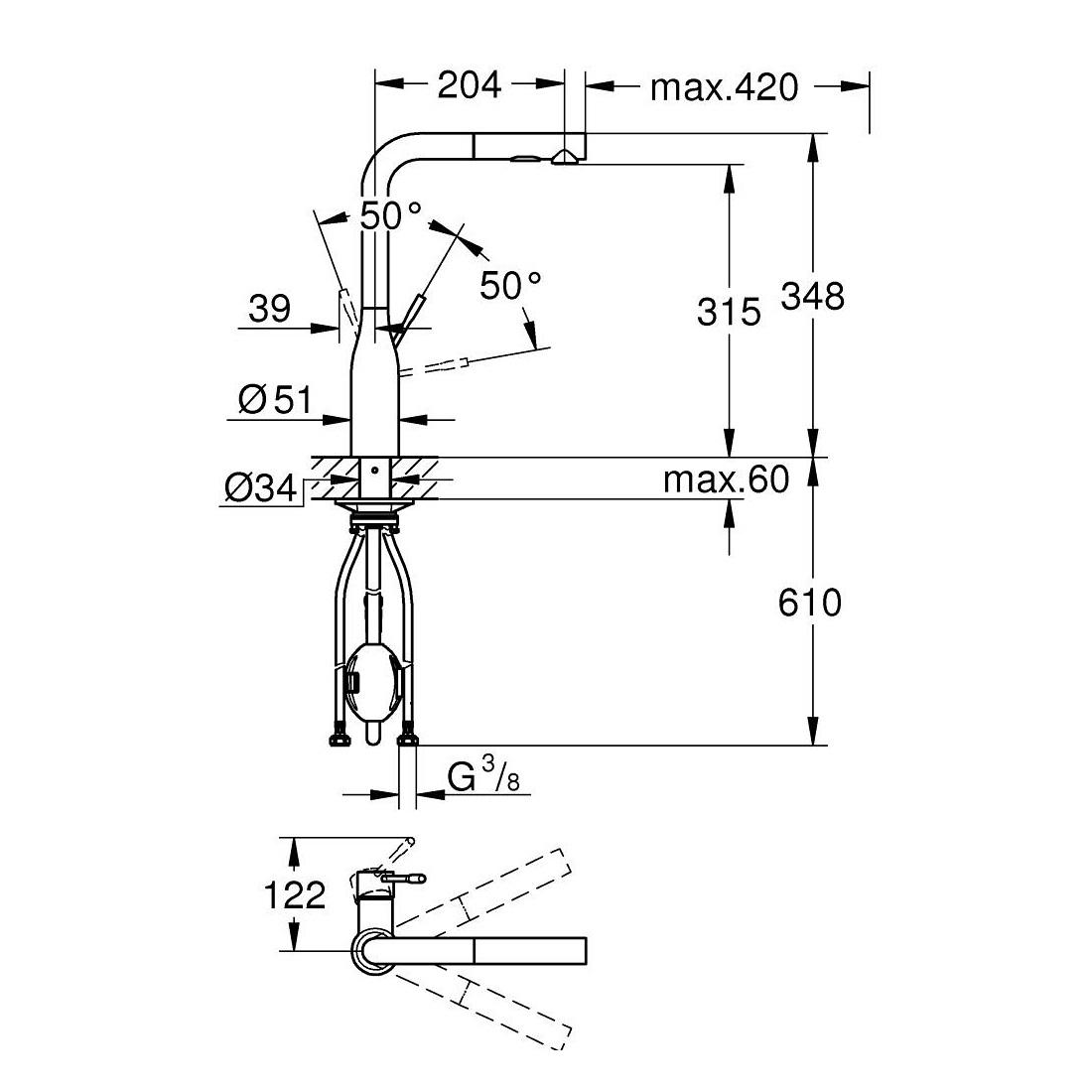 Grohe Essence 315 Brushed Hard Graphite jednoručna baterija (slavina) za sudoperu sa izvlačnim tušem 30270AL0