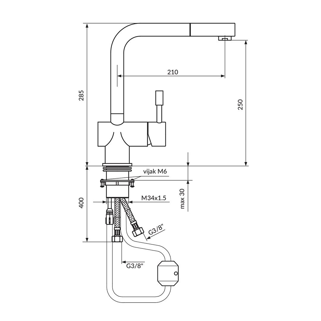 Rosan Steel 250 Stainless Steel baterija (slavina) za sudoperu sa izvlačećim tušem JS38601