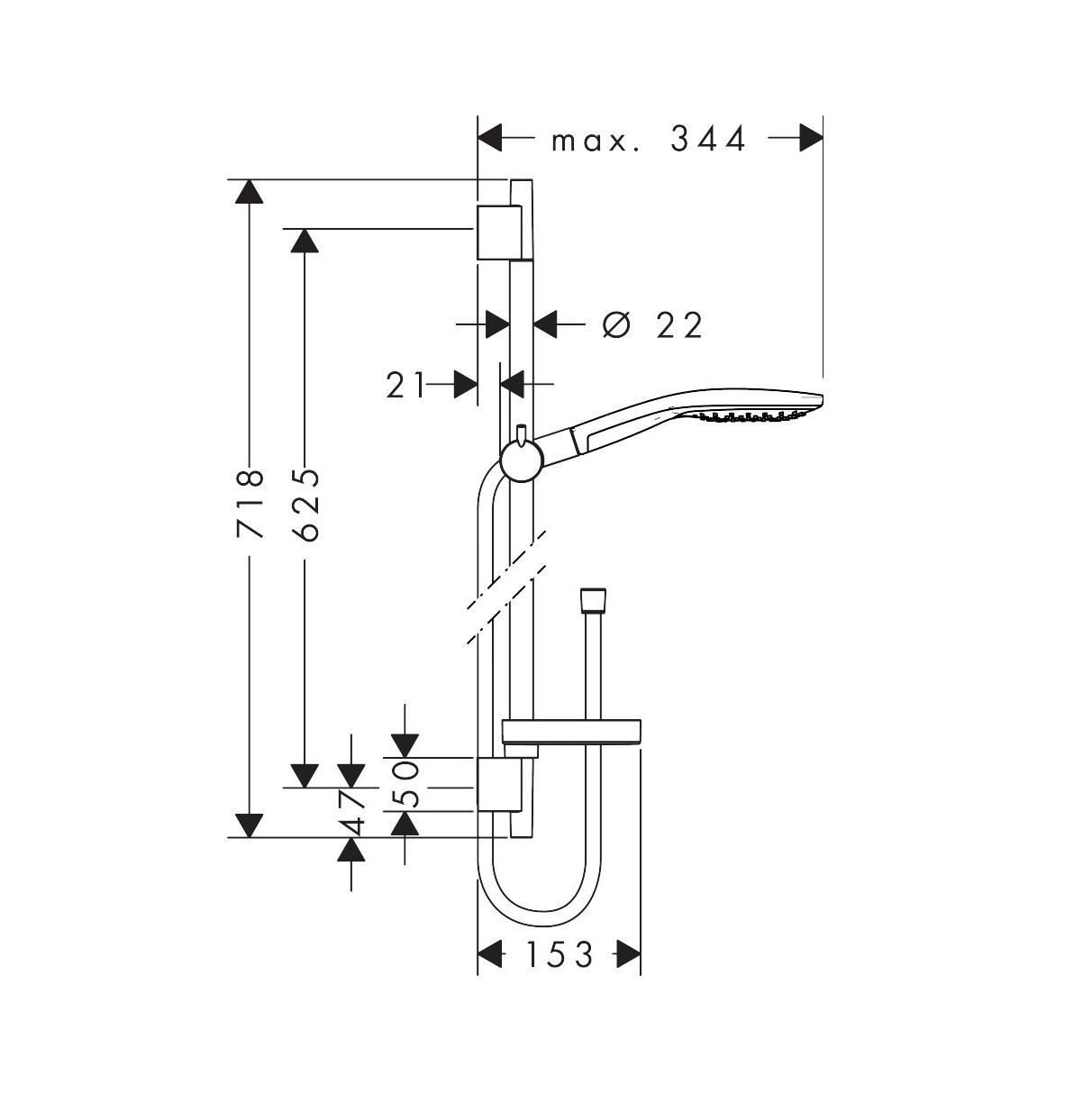Hansgrohe Raindance Select S 150 Chrome: tuš set: usponska šipka, ručni tuš, Isiflex crevo za tuš i držač sapuna 27802000