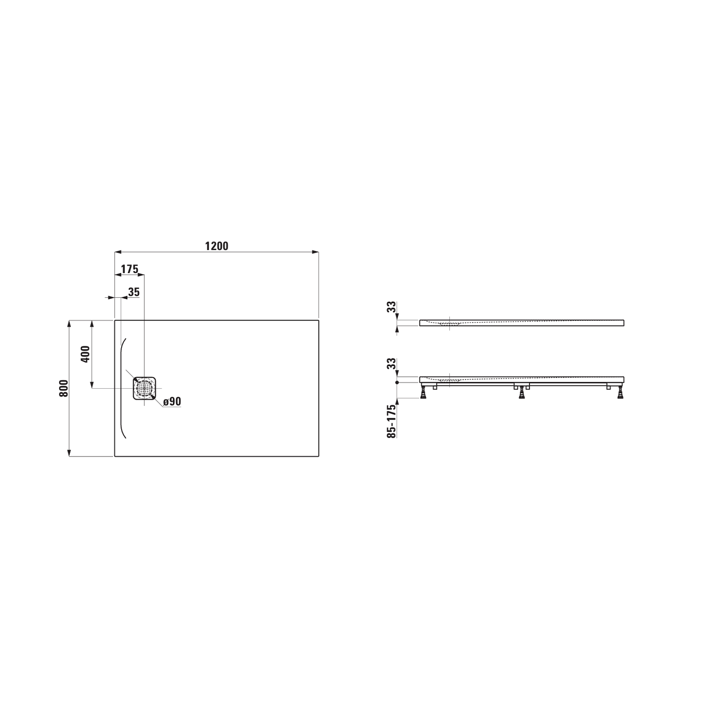 Laufen Pro Marbond White tuš kada 120x80 ugradna ili nadgradna visine 33mm sa poklopcem sifona 2.1095.2.000.000.1