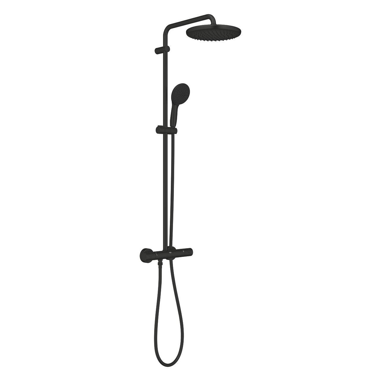 Grohe Tempesta System 250 Matt Black kompletni tuš sistem usponski sa baterijom, okruglim nadglavnim tušem i ručnim tuš setom sa kliznim držačem 266702431
