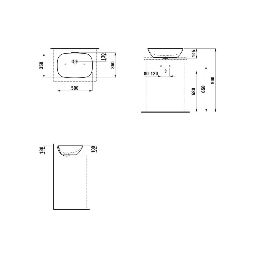 Laufen Ino White umivaonik (lavabo) 50x36x13 nadgradni 8.1230.2.000.112.1
