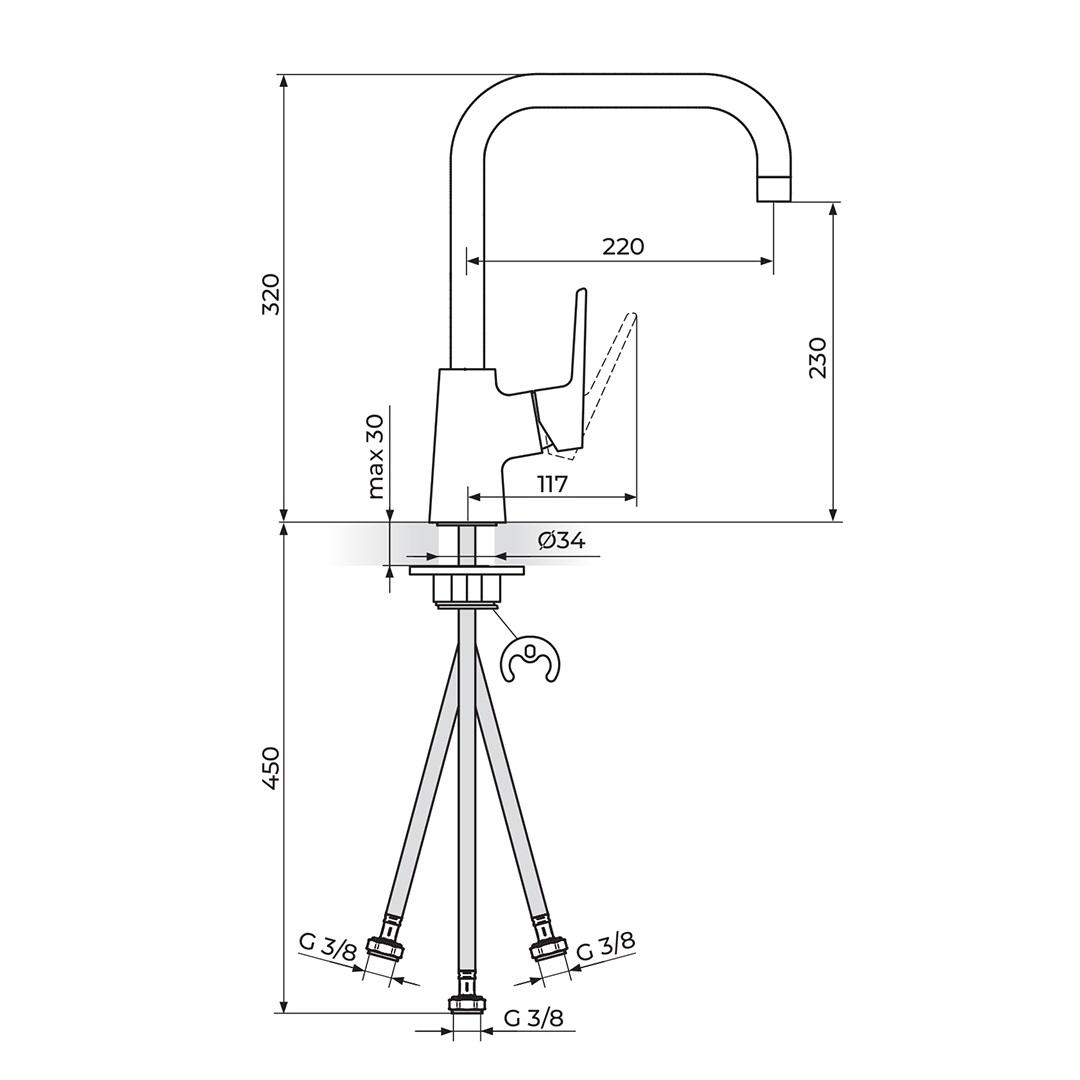 Rosan Stolz 230 Chrome baterija (slavina) za sudoperu sa 3 cevi 138203