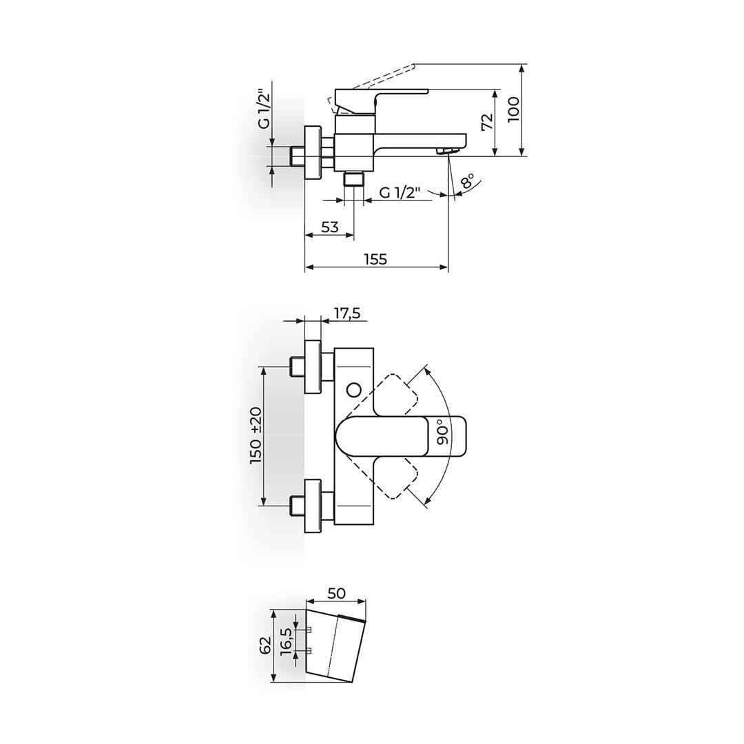 Rosan S2 Chrome baterija (slavina) za tuš sa izlivom i ručnim tuš setom 233101