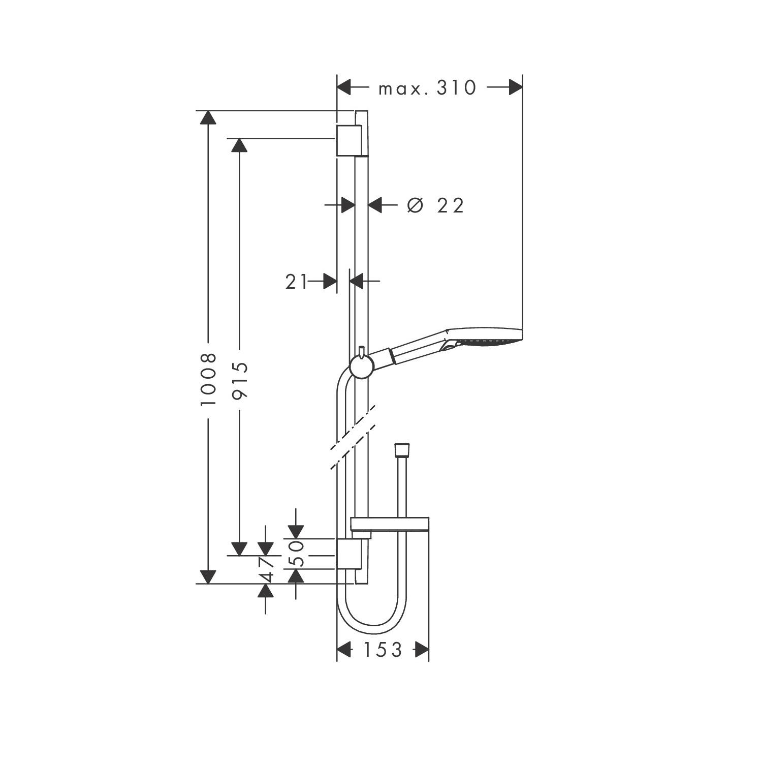 Hansgrohe Croma Select S 110 White/Chrome tuš set: ručni tuš sa 3 mlaza, Isiflex'B 1600 crevo za tuš i usponska šipka sa kliznim držačem i policom 26574400