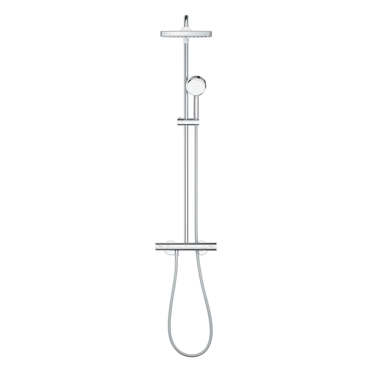 Grohe Tempesta Cosmopolitan System 250 Cube Chrome kompletni tuš sistem usponski bez izliva sa termostatstkim mešačem, ručnim tušem i četvrtastim nadglavnim tušem 26689000