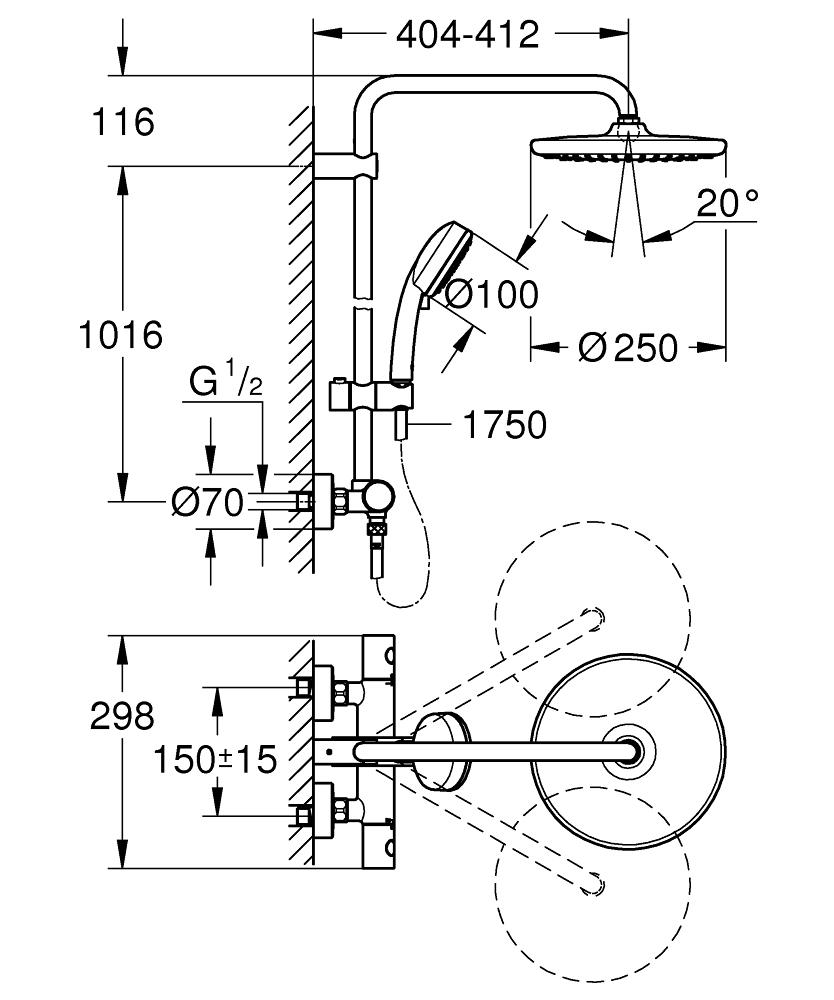Grohe Tempesta Cosmopolitan System 250 Chrome kompletni tuš sistem usponski sa termostatom i okruglim nadglavnim tušem 26670000