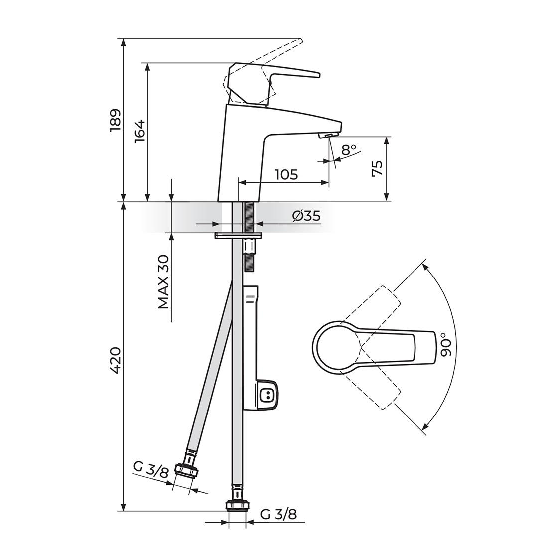 Rosan Cubo3 75 Chrome baterija (slavina) za umivaonik JC30101