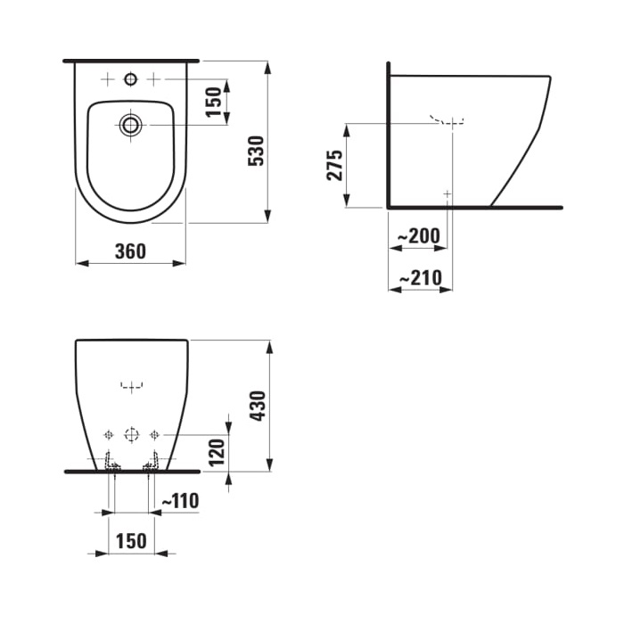 Laufen Pro White Bide samostojeći sa rupom za bateriju 36x53x43 8.3295.2.000.302.1