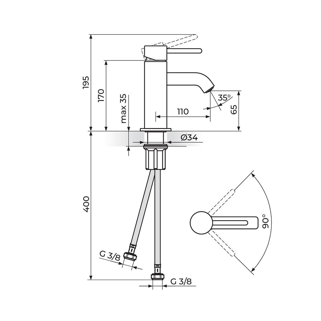 Rosan Zerro 65 Chrome baterija (slavina) za umivaonik JZ30101