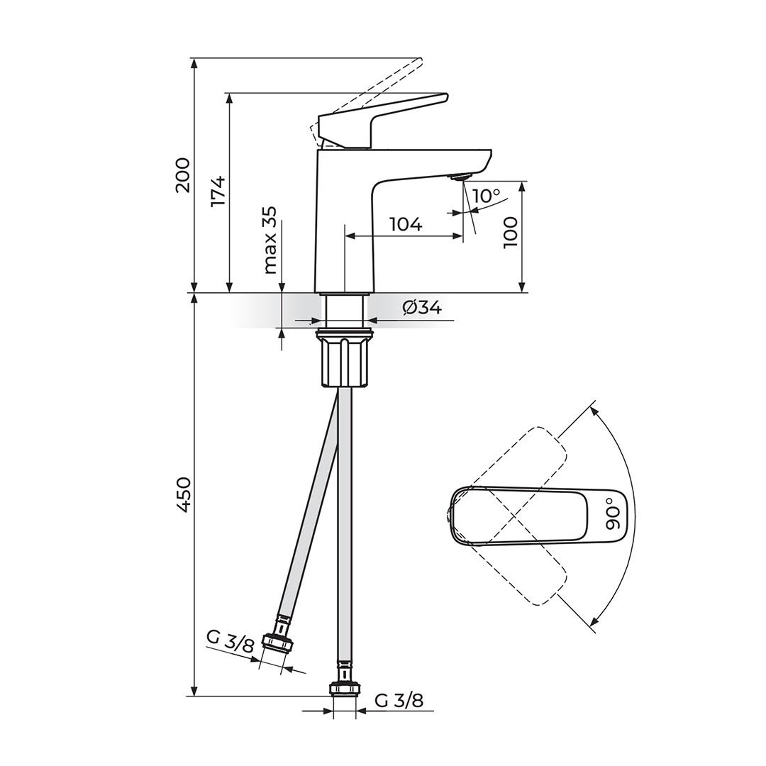 Rosan Stolz 100 Matt Black baterija (slavina) za umivaonik 130101B