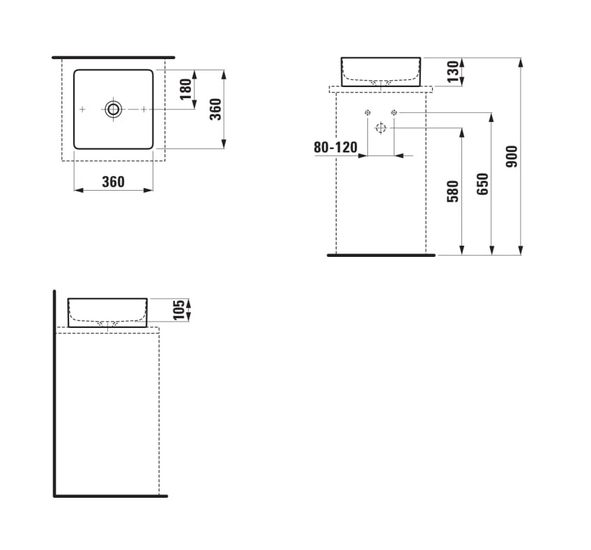 Laufen Living White umivaonik (lavabo) 36x36x13 nadgradni četvrtasti 8.1143.3.000.112.1