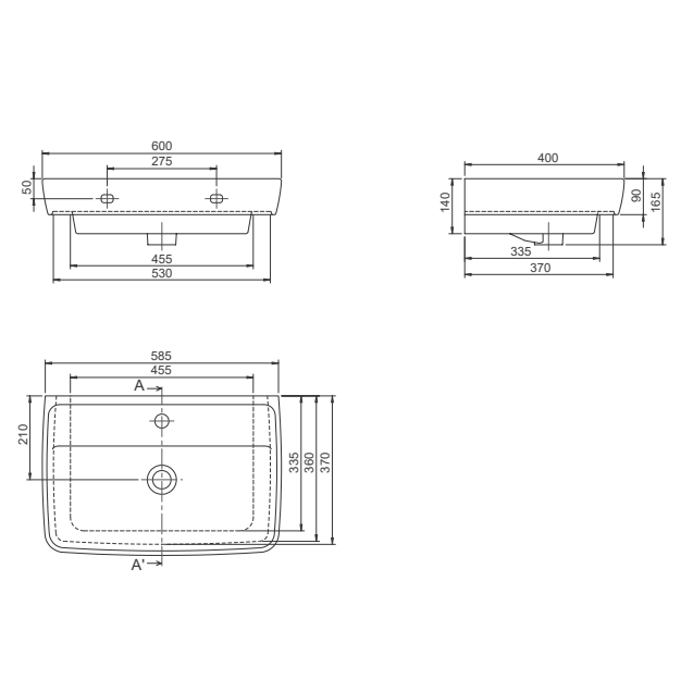 Turkuaz CeraStyle Duru White umivaonik (lavabo) 60x40x9 konzolni sa rupom za bateriju i prelivom 35100U