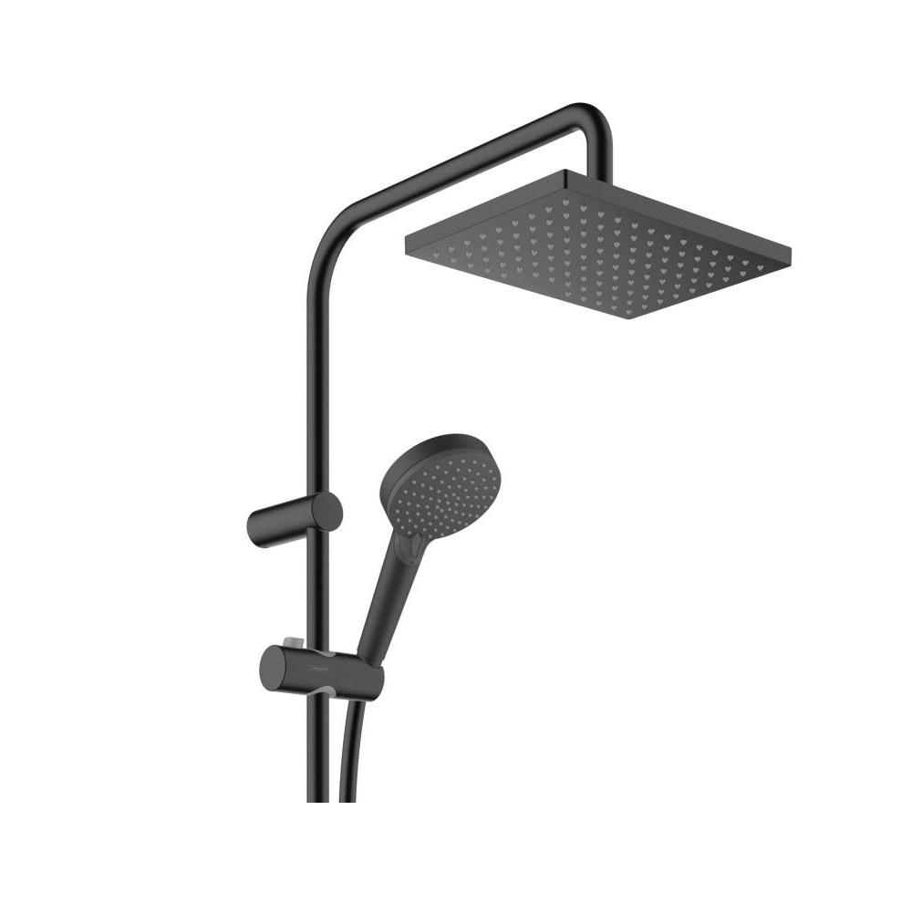 Hansgrohe Vernis Shape 230 Matt Black tuš sistem usponski sa termostatskom baterijom, ručnim tuš setom i četvrtastim nadglavnim tušem 26286670