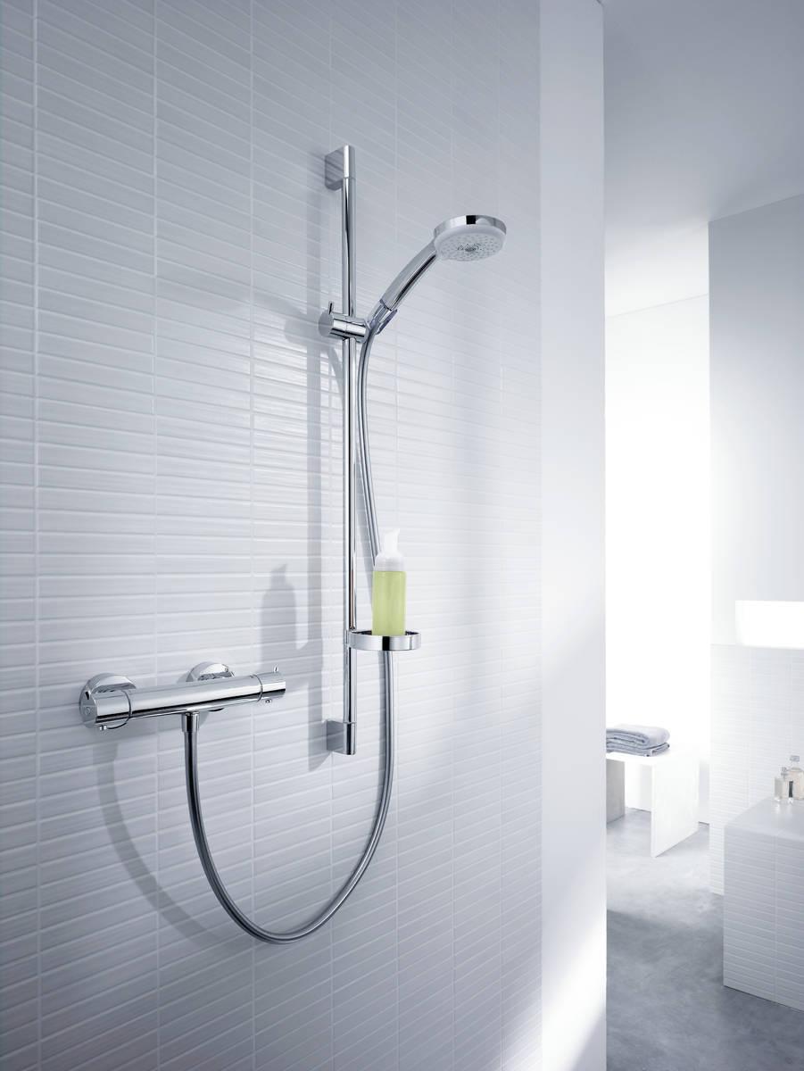 Hansgrohe Croma 100 Chrome tuš set: ručni tuš sa 3 mlaza, Isiflex'B 1600 crevo za tuš i usponska šipka sa kliznim držačem i policom 27775000