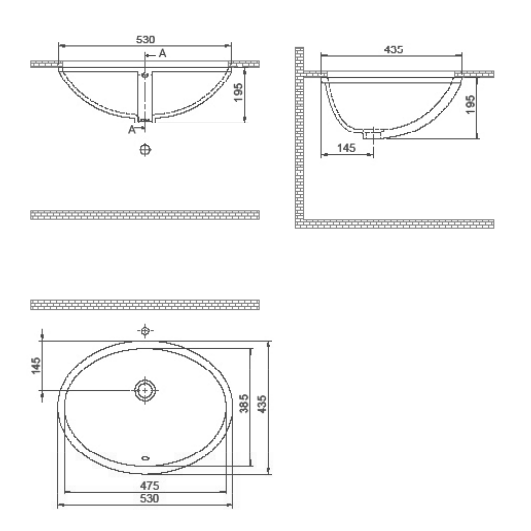 Turkuaz CeraStyle White umivaonik (lavabo) 48x39 podgradni sa prelivom ovalni 70200