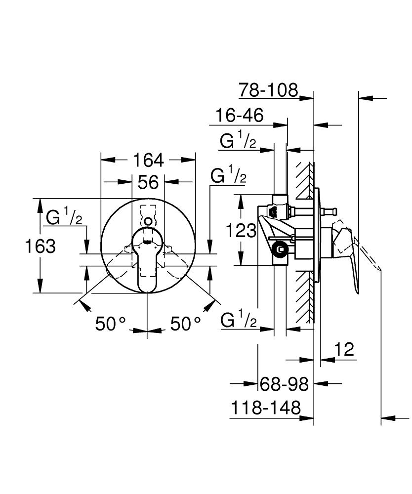 Grohe BauEdge Chrome mešač sa prebacivačem i ugradnim telom 29079000