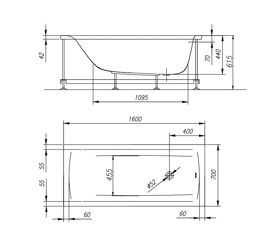 Kolpa San Evelin White 160x70x44 kada za kupanje četvrtasta ugaona ugradna od sanitarnog akrila sa odlivom i prelivom Ø52mm 593350