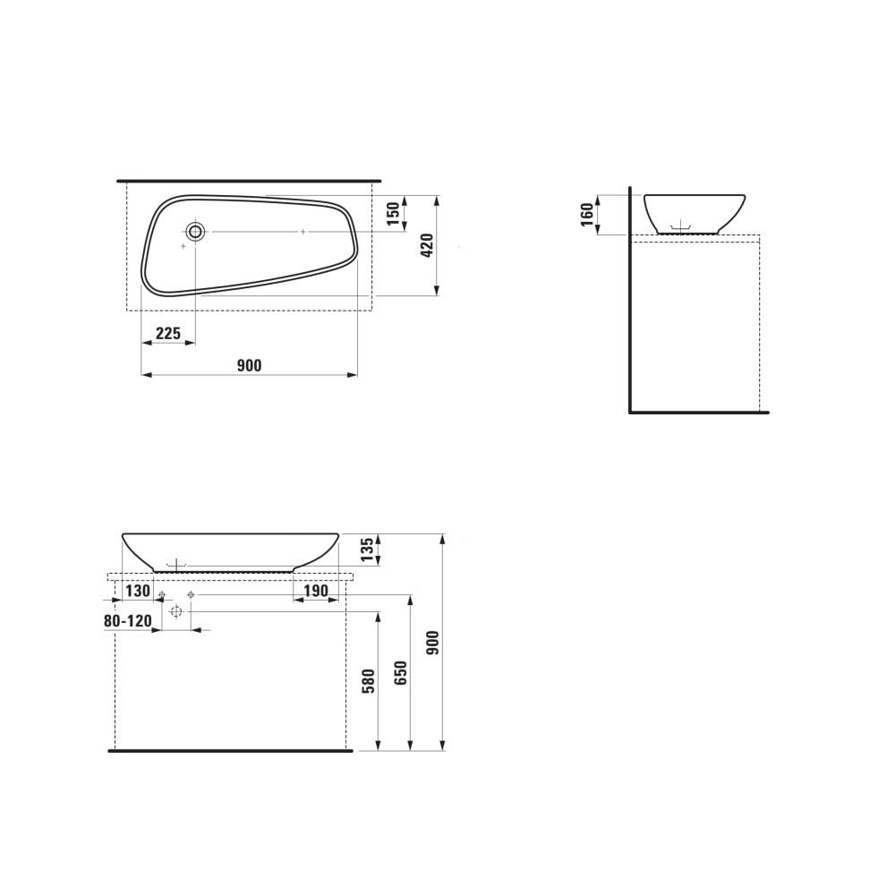 Laufen Palomba White umivaonik (lavabo) 90x42x13,5 nadgradni 8.1680.1.000.112.1