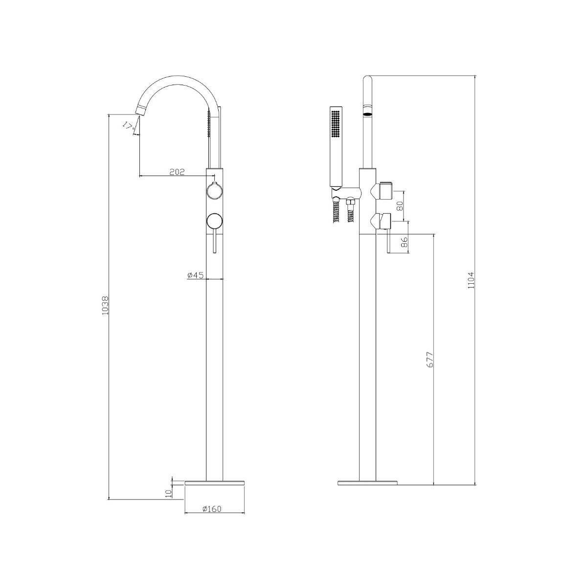 Giusta Ultima Chrome samostojeća baterija (slavina) za kadu podna sa ručnim tušem, držačem ručnog tuša i crevom 71202000