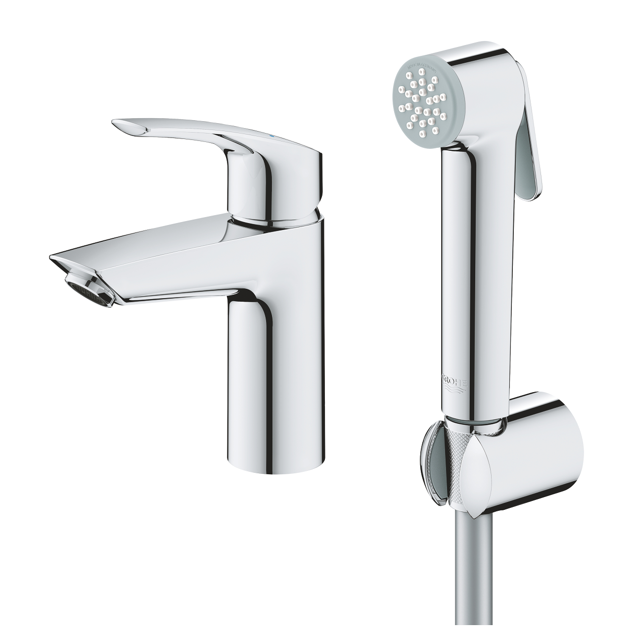 Grohe Eurosmart Chrome baterija (slavina) za umivaonik sa higijenskim tuš setom i odlivnim ventilom sifona push-open 92mm 23124003