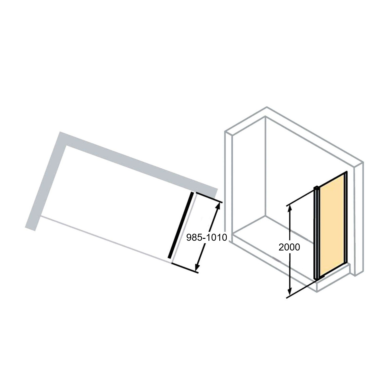 Hüppe Classics2 1000 Matt Silver fiksni panel visine 2000mm sa kaljenim providnim Anti-Plaque staklom debljine 4mm C20512.087.322