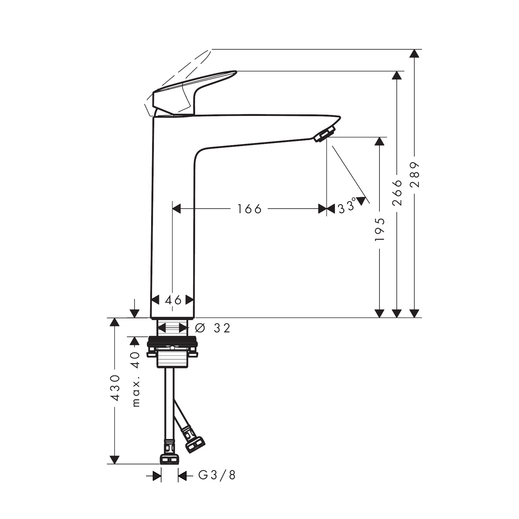Hansgrohe Logis 190 Matt Black baterija (slavina) za umivaonik 71091670