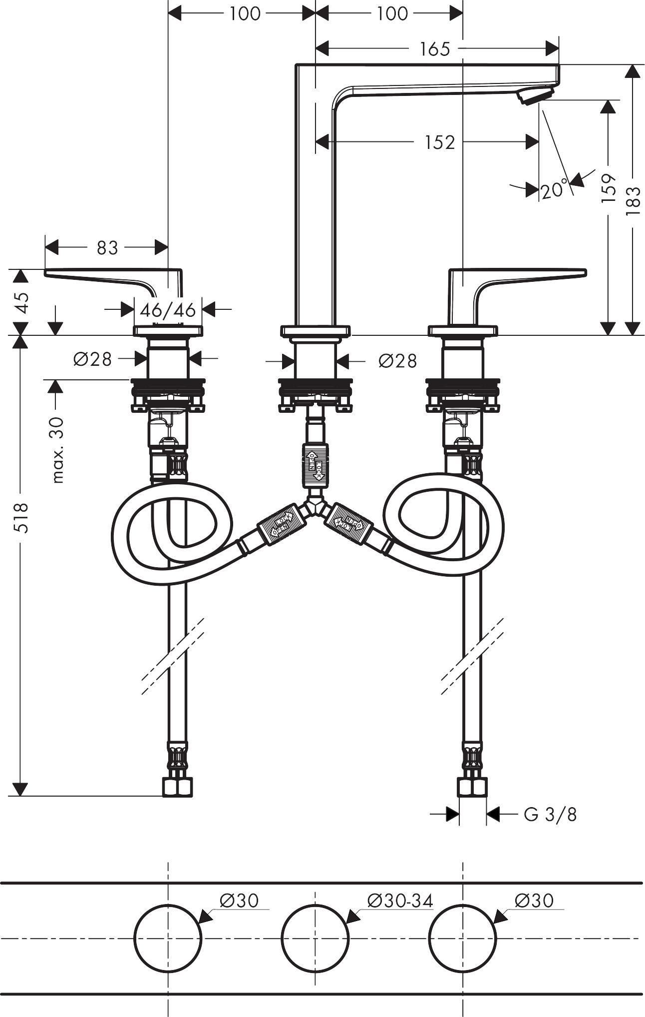 Hansgrohe Metropol 160 Matt White baterija (slavina) za umivaonik dvoručna sa odlivnim ventilom sifona push-open 32515700