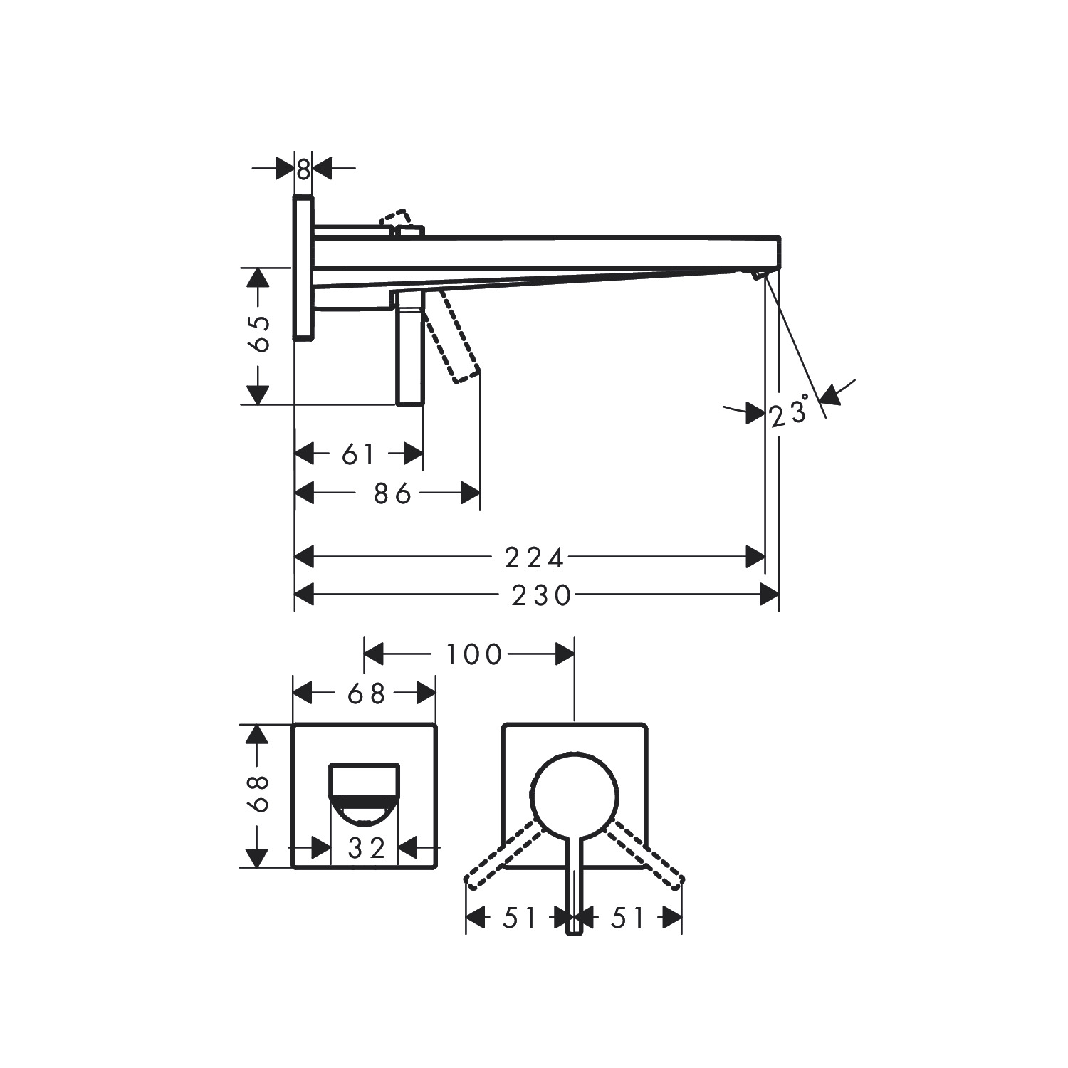 Hansgrohe Tecturis E 225 EcoSmart+ Brushed Bronze baterija (slavina) za umivaonik zidna sa odlivnim ventilom sifona nezatvorivim 73051140