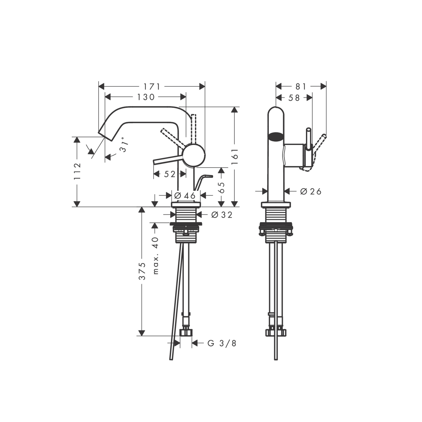 Hansgrohe Tecturis S 110 Fine CoolStart EcoSmart+ Chrome baterija (slavina) za umivaonik sa odlivnim ventilom sifona pop-up 73323000