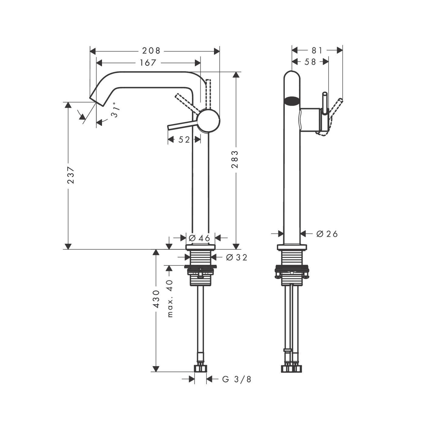 Hansgrohe Tecturis S 240 Fine CoolStart EcoSmart+ Chrome baterija (slavina) za umivaonik sa odlivnim ventilom sifona push-open 73370000