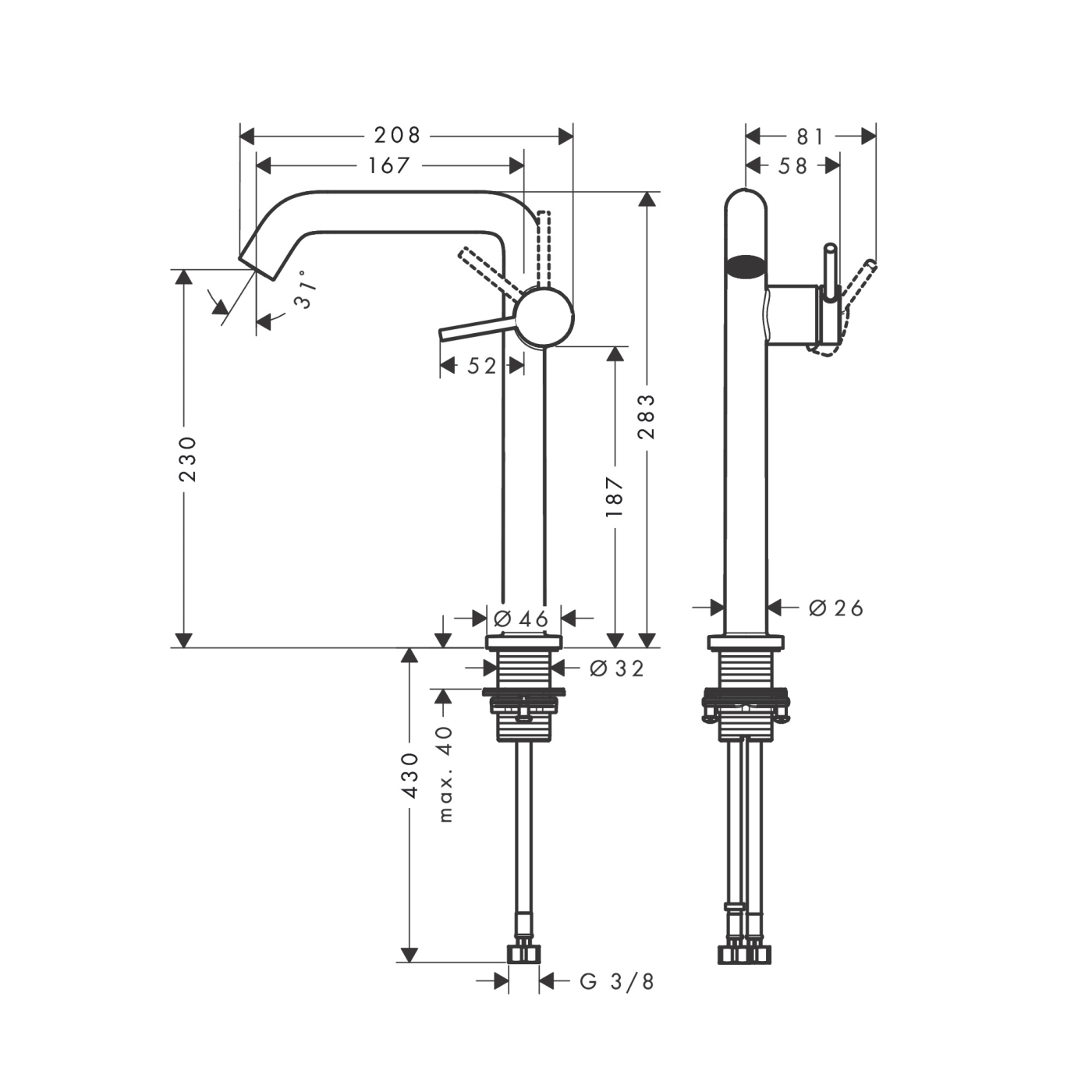 Hansgrohe Tecturis S 240 Fine CoolStart EcoSmart+ Matt Black baterija (slavina) za umivaonik 73372670