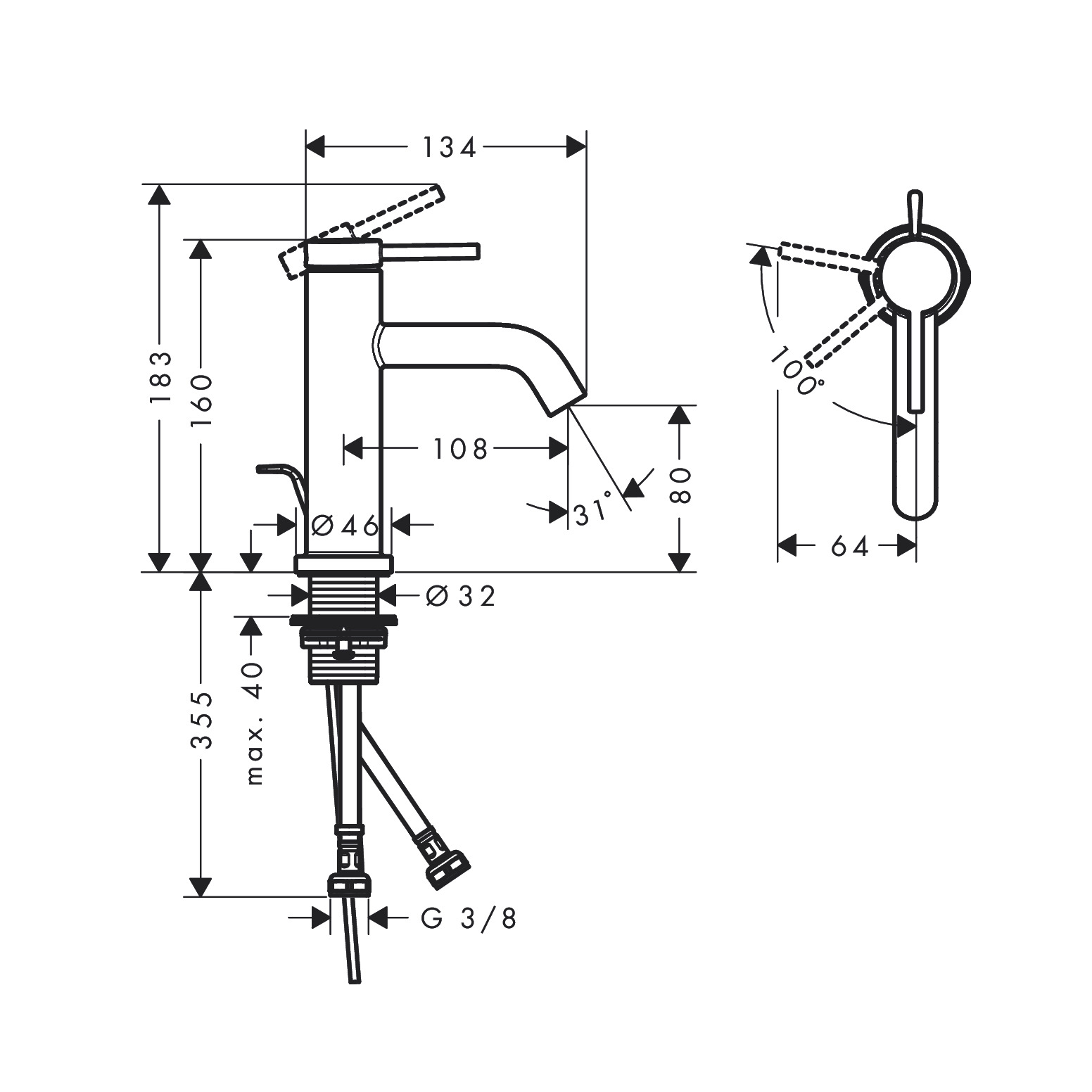 Hansgrohe Tecturis S 80 CoolStart EcoSmart+ Chrome baterija (slavina) za umivaonik sa odlivnim ventilom sifona pop-up 73302000