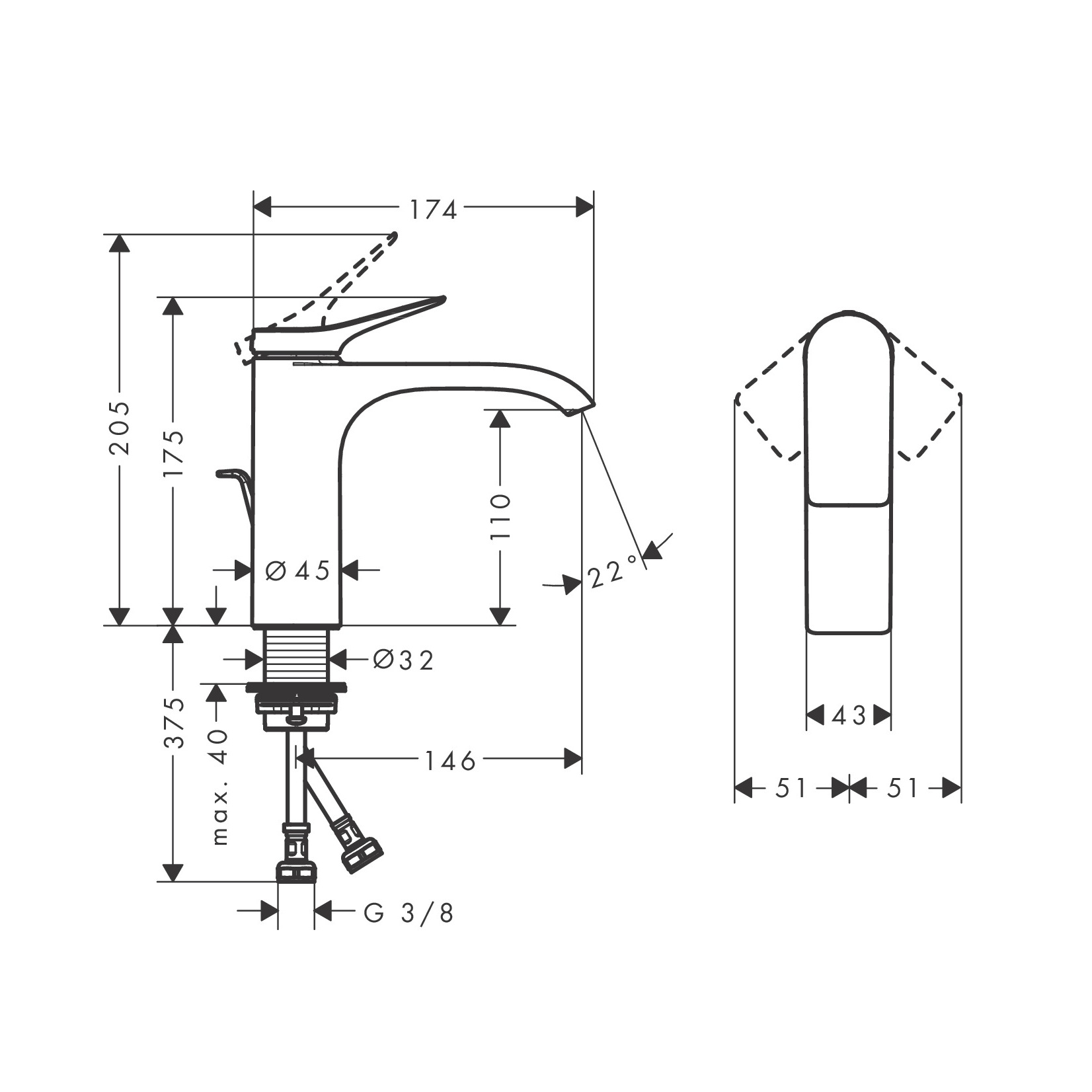 Hansgrohe Vivenis 110 Matt Black baterija (slavina) za umivaonik sa odlivnim ventilom sifona pop-up 75020670